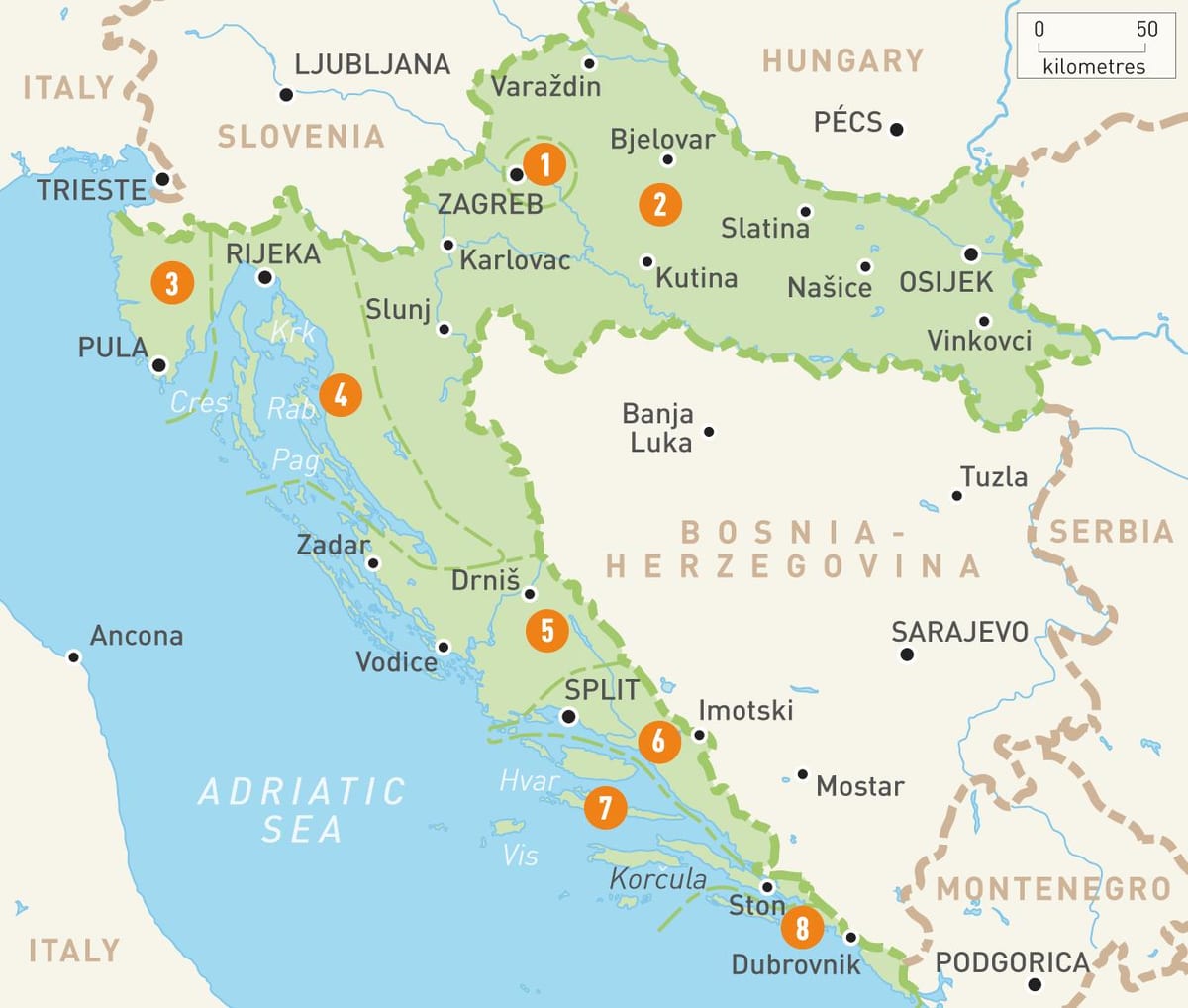 bản đồ của croatia và đảo