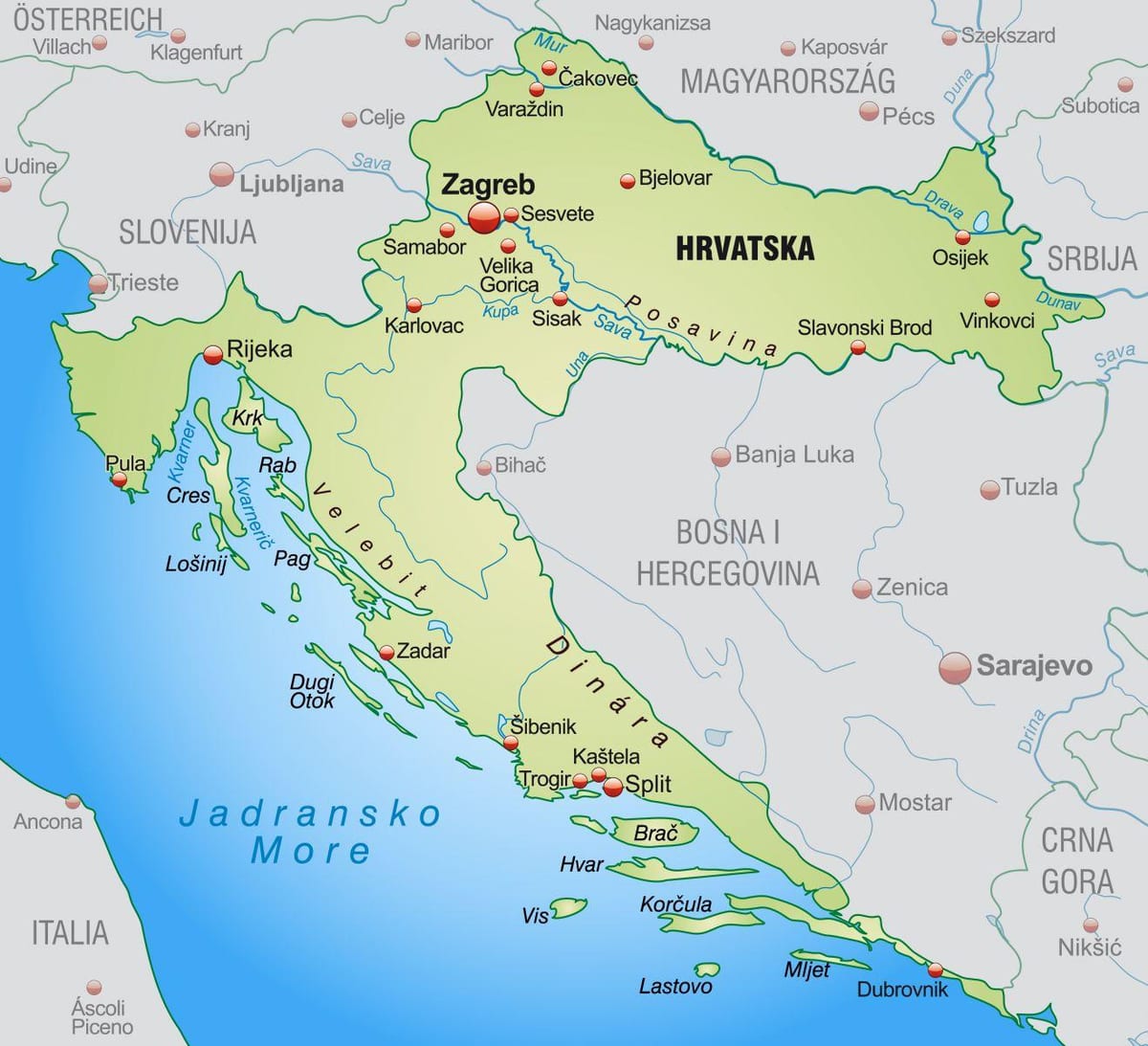 phía bắc croatia bản đồ
