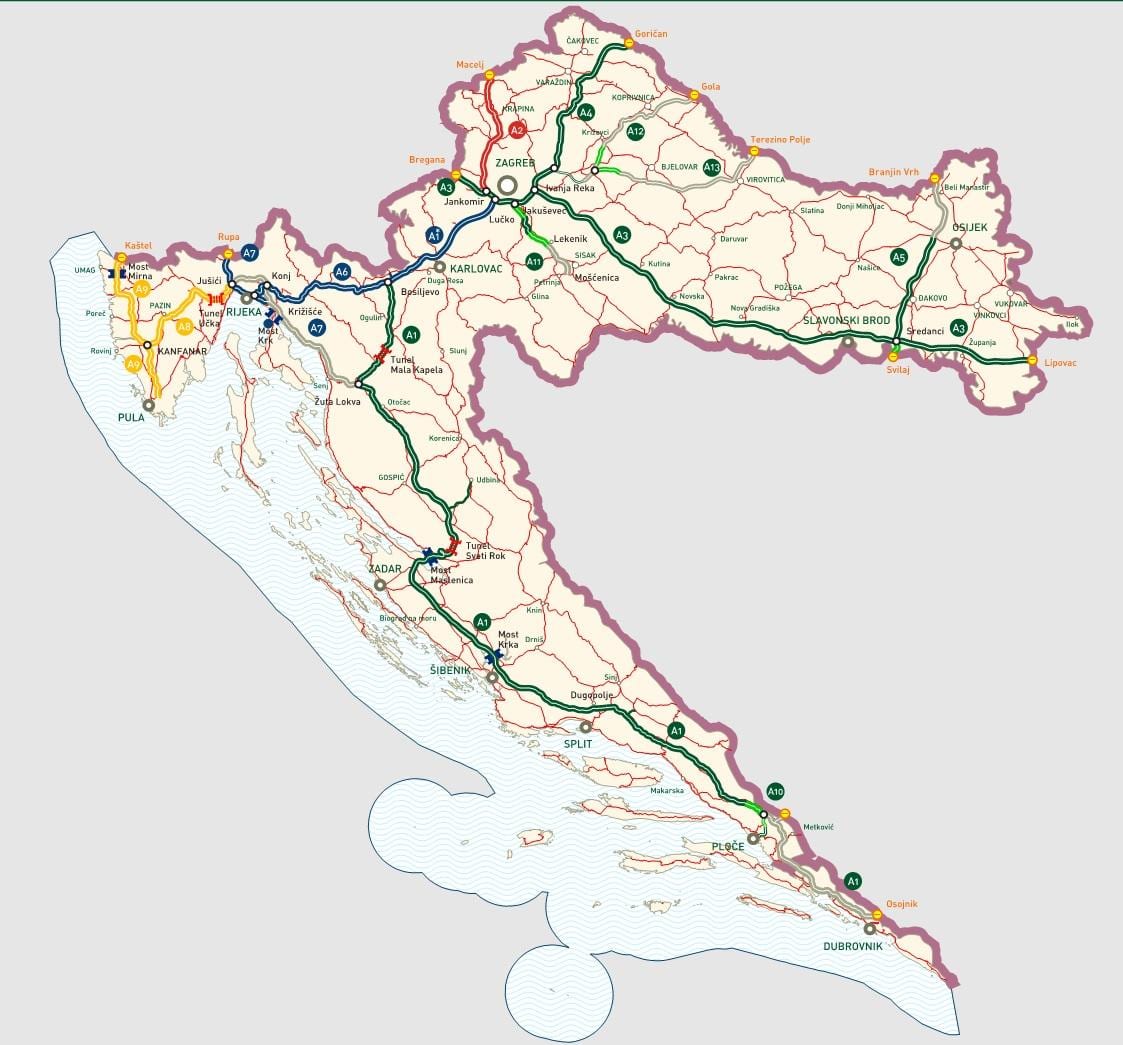 croatia xa lộ bản đồ