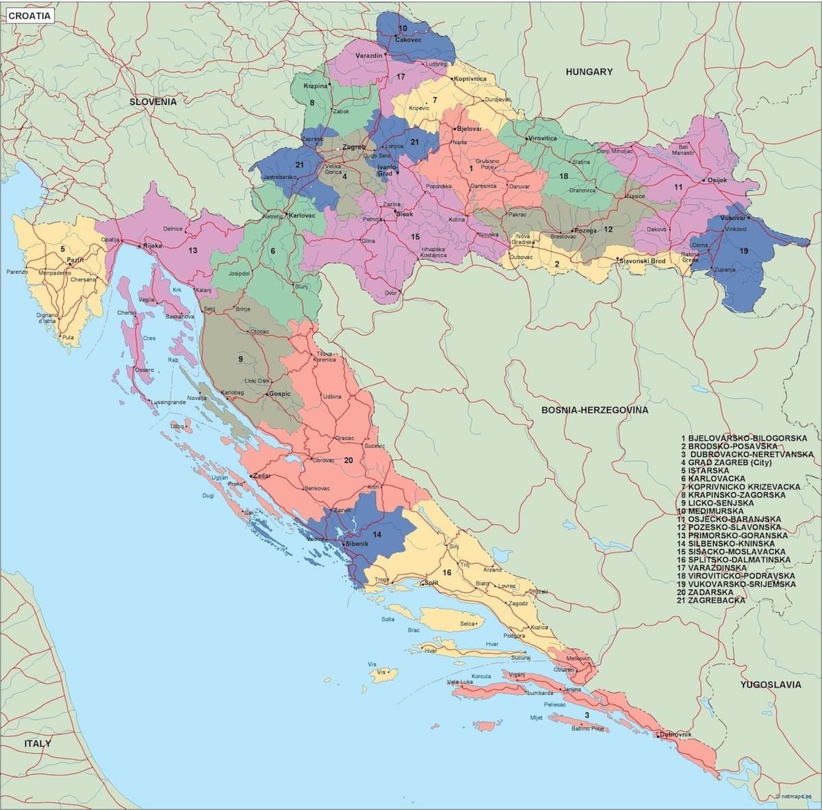 bản đồ của croatia bản đồ véc tơ