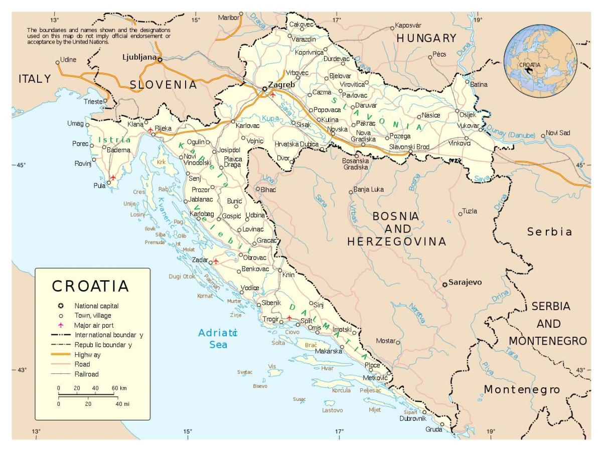 bản đồ của croatia với thành phố